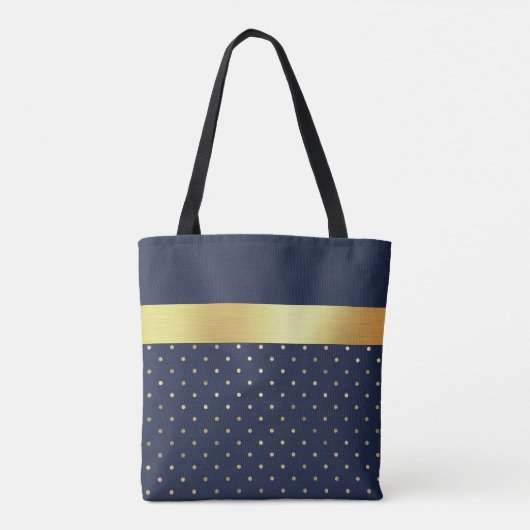 Navy Blue Gold Elegant Patterned Monogrammed Tote Bag (Achterkant)
