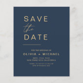 Navy Blue Gold Elegant Save the Date Minimalist (Voorkant)