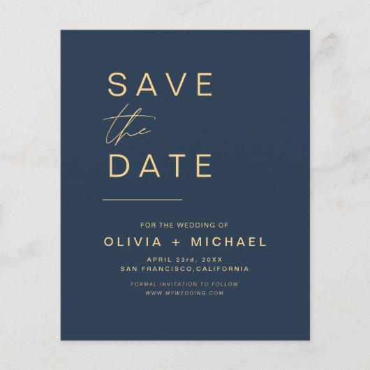 Navy Blue Gold Elegant Save the Date Minimalist (Voorkant)
