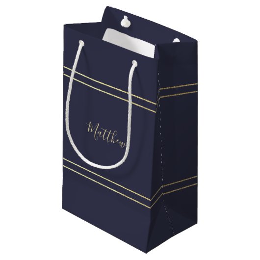 Navy Blue Gold Elegant Wedding Klein Cadeauzakje (Voorkant Gekanteld)