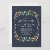 Navy Blue Gold en Green  Graduation Party Kaart (Voorkant)