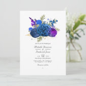 Navy Blue, Gold en Paarse  Floral Wedding Kaart (Staand voorkant)