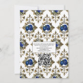 Navy Blue, Gold en Paarse  Floral Wedding Kaart (Achterkant)