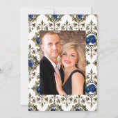 Navy Blue, Gold en Paarse  Floral Wedding Kaart (Achterkant)