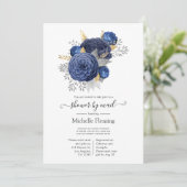 Navy Blue, Gold en Silver Floral Shower per Mail Kaart (Staand voorkant)
