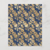 Navy Blue, Gold en Silver Floral Wedding Flyer (Achterkant)