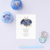 Navy Blue, Gold en Silver Floral Wedding Flyer (Enkel)