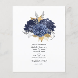 Navy Blue, Gold en Silver Floral Wedding Flyer