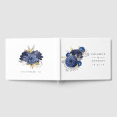 Navy Blue, Gold en Silver Floral Wedding Gastenboek (Volledig)