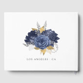 Navy Blue, Gold en Silver Floral Wedding Gastenboek (Achterkant)