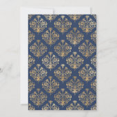 Navy Blue, Gold en Silver Floral Wedding Kaart (Achterkant)