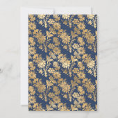 Navy Blue, Gold en Silver Floral Wedding Kaart (Achterkant)