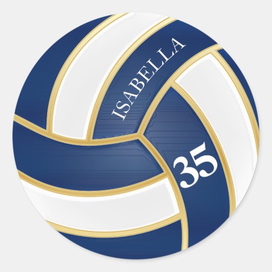Navy Blue, Gold en White Volleyball - Personaliser Ronde Sticker (Voorkant)
