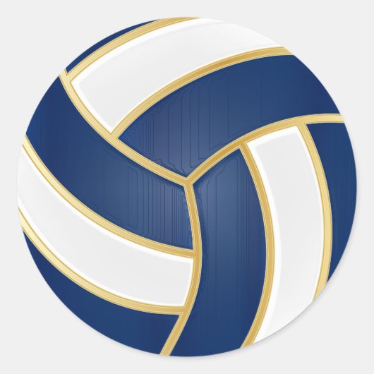 Navy Blue, Gold en White Volleyball Ronde Sticker (Voorkant)