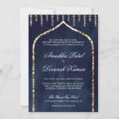 Navy Blue Gold Ethnic Indian Arch Wedding Kaart (Voorkant)