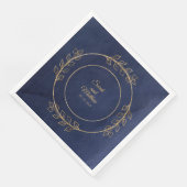 Navy Blue & Gold Eucalyptus Weddenschap Servet (Hoek)