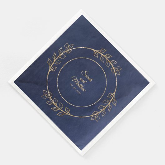 Navy Blue & Gold Eucalyptus Weddenschap Servet (Hoek)
