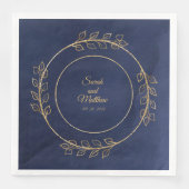 Navy Blue & Gold Eucalyptus Weddenschap Servet (Voorkant)