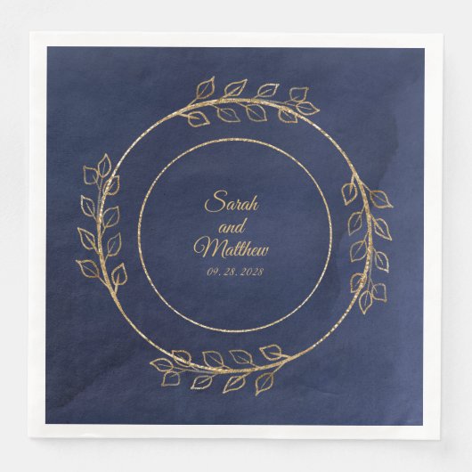 Navy Blue & Gold Eucalyptus Weddenschap Servet (Voorkant)