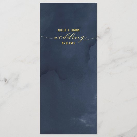 Navy Blue & Gold Fancy Calligraphy Script Wedding Menu (Achterkant)