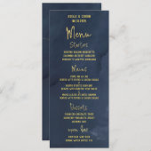 Navy Blue & Gold Fancy Calligraphy Script Wedding Menu (Voorkant / Achterkant)