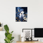 Navy Blue Gold Fantasy Night Sky Wall Art Print (Thuiskantoor)