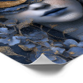 Navy Blue Gold Fantasy Surreal Moon Woman Wall Art Poster (Hoek)