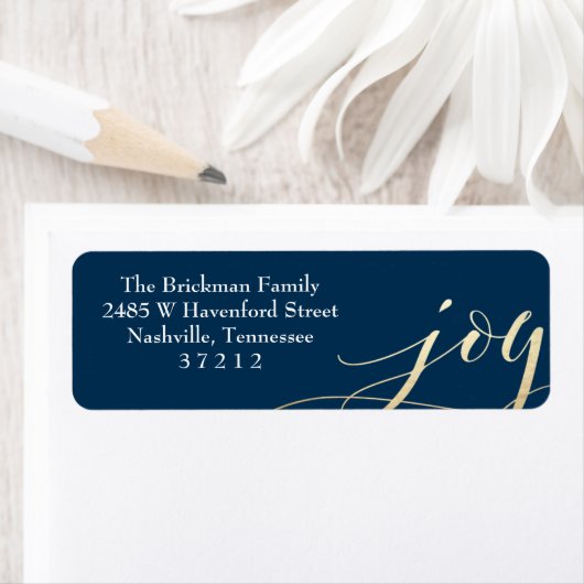 Navy Blue Gold Faux Folie Joy Holiday Adres label (Insitu)