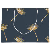 Navy Blue Gold Faux Glitter Paardebloem Bloemen Groot Cadeauzakje (Voorkant)
