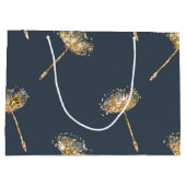 Navy Blue Gold Faux Glitter Paardebloem Bloemen Groot Cadeauzakje (Achterkant)