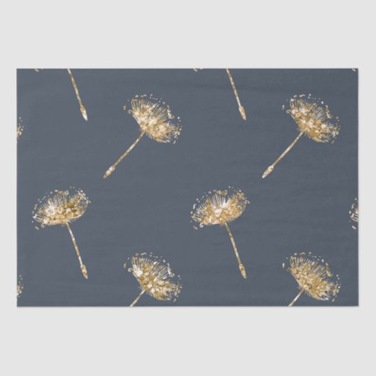 Navy Blue Gold Faux Glitter Paardebloem Bloemen Tissuepapier (Voorkant)