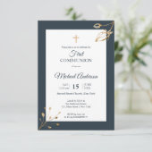 Navy Blue Gold First Community Religious Event Kaart (Staand voorkant)