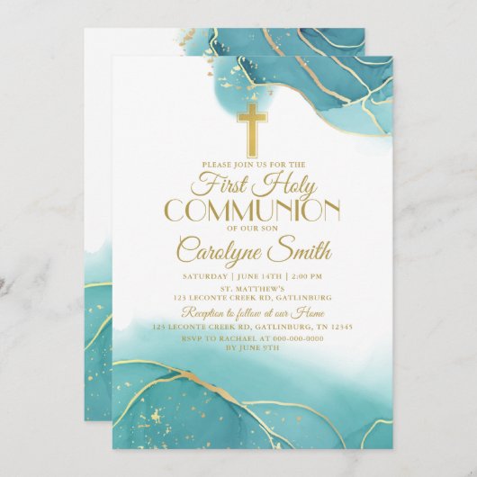 Navy Blue Gold First Heilige Communauteit Kaart (Voorkant / Achterkant)