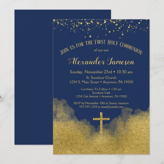 Navy Blue Gold First Heilige Communauteit Kaart (Voorkant / Achterkant)