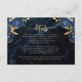 Navy Blue Gold Floral Agaat Script Wedding Details Informatiekaartje (Voorkant)
