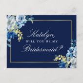 Navy Blue Gold Floral... ben je mijn Bridesmaid in Briefkaart (Voorkant)