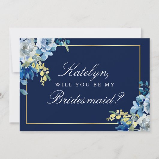 Navy Blue Gold Floral... ben je mijn Bridesmaid in Kaart (Voorkant)