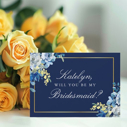Navy Blue Gold Floral... ben je mijn Bridesmaid in Kaart