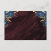 Navy Blue Gold Floral Burgundy Script Wedding RSVP Informatiekaartje (Achterkant)
