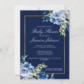 Navy Blue Gold Floral Elegant Baby shower Kaart (Voorkant)
