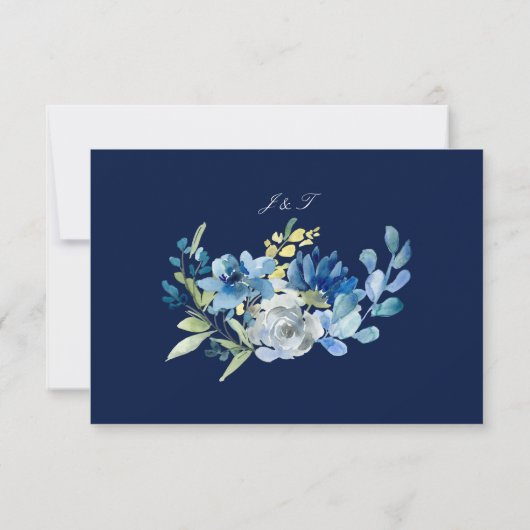 Navy Blue Gold Floral Elegant Evening Kindly Antwo RSVP Kaartje (Achterkant)