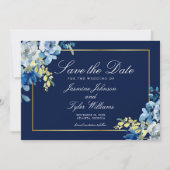 Navy Blue Gold Floral Elegant Evening Save The Date (Voorkant)