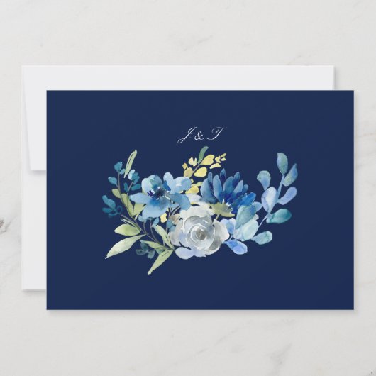 Navy Blue Gold Floral Elegant Evening Save The Date (Achterkant)