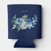 Navy Blue Gold Floral Elegant Evening Wedding Blikjeskoeler (Achterkant)