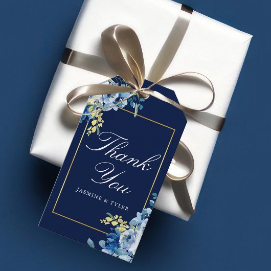 Navy Blue Gold Floral Elegant Evening Wedding Cadeaulabel