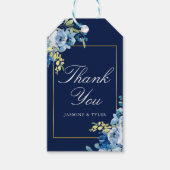 Navy Blue Gold Floral Elegant Evening Wedding Cadeaulabel (Voorkant)