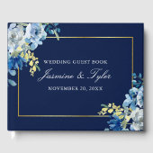 Navy Blue Gold Floral Elegant Evening Wedding Gastenboek (Voorkant)