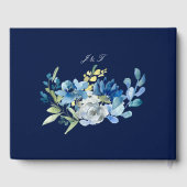 Navy Blue Gold Floral Elegant Evening Wedding Gastenboek (Achterkant)