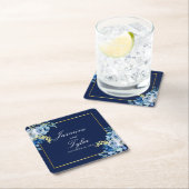 Navy Blue Gold Floral Elegant Evening Wedding Kartonnen Onderzetters (Insitu)