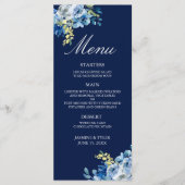 Navy Blue Gold Floral Elegant Evening Wedding Menu (Voorkant)